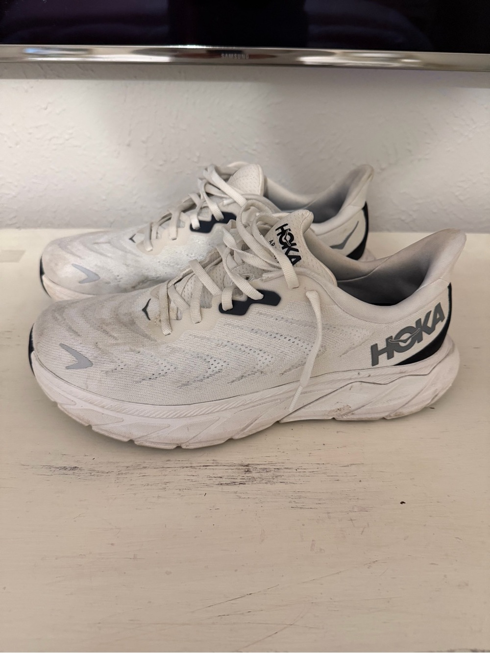Hoka White Arabic 6 Running Sneakers